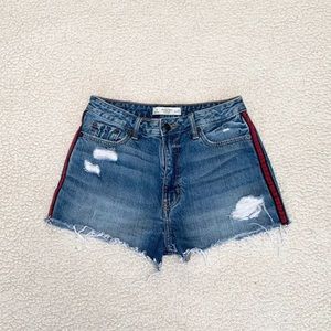 Abercrombie and Fitch Zoe High Rise Distressed Red Stripe Shorts